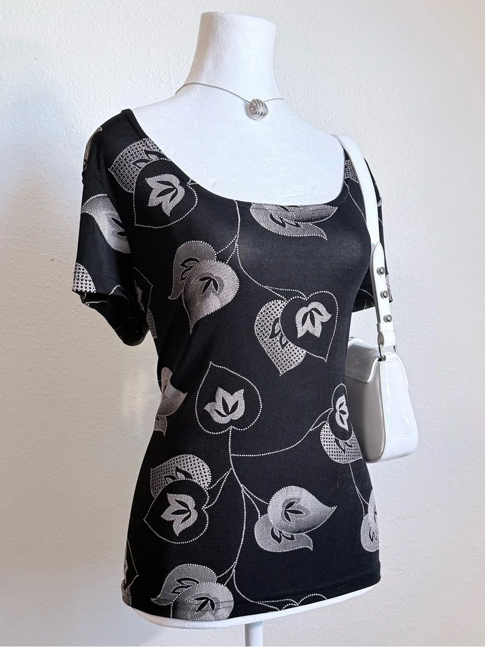 Vintage Steven Ross Naturally Patterned Clingy Short Sleeve Top 90s Whimsygoth